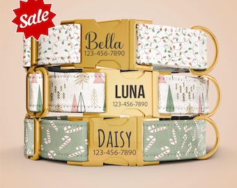 Personalized Christmas Dog Collar with Leash: Personalized Engraved Holiday Pet Collar OP-52