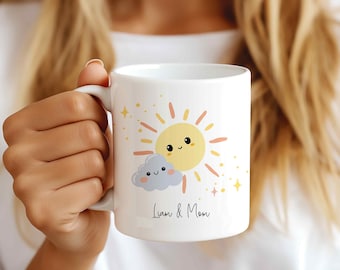 Personalized Mother's Day Mug, Funny Mommy and Baby, Cute Planets, Mommy and Me Gift, Gift from Daughter, Children Present, New Home Gift M2