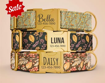 Personalized Flower Dog Collar with Leash, Girl Dog Collar, Dog Collar with Name Engraved, Female Dog Collar with Leash OP-242