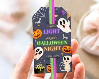 Printable Halloween Glow Stick Tags: Personalized Party Favors (Editable Template)