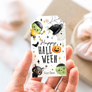 Halloween Personalized Favor Tags, Happy Halloween Treat Favor tags, Simple Trick Or Treat Tags, Editable Template Favor Bag Tag T75