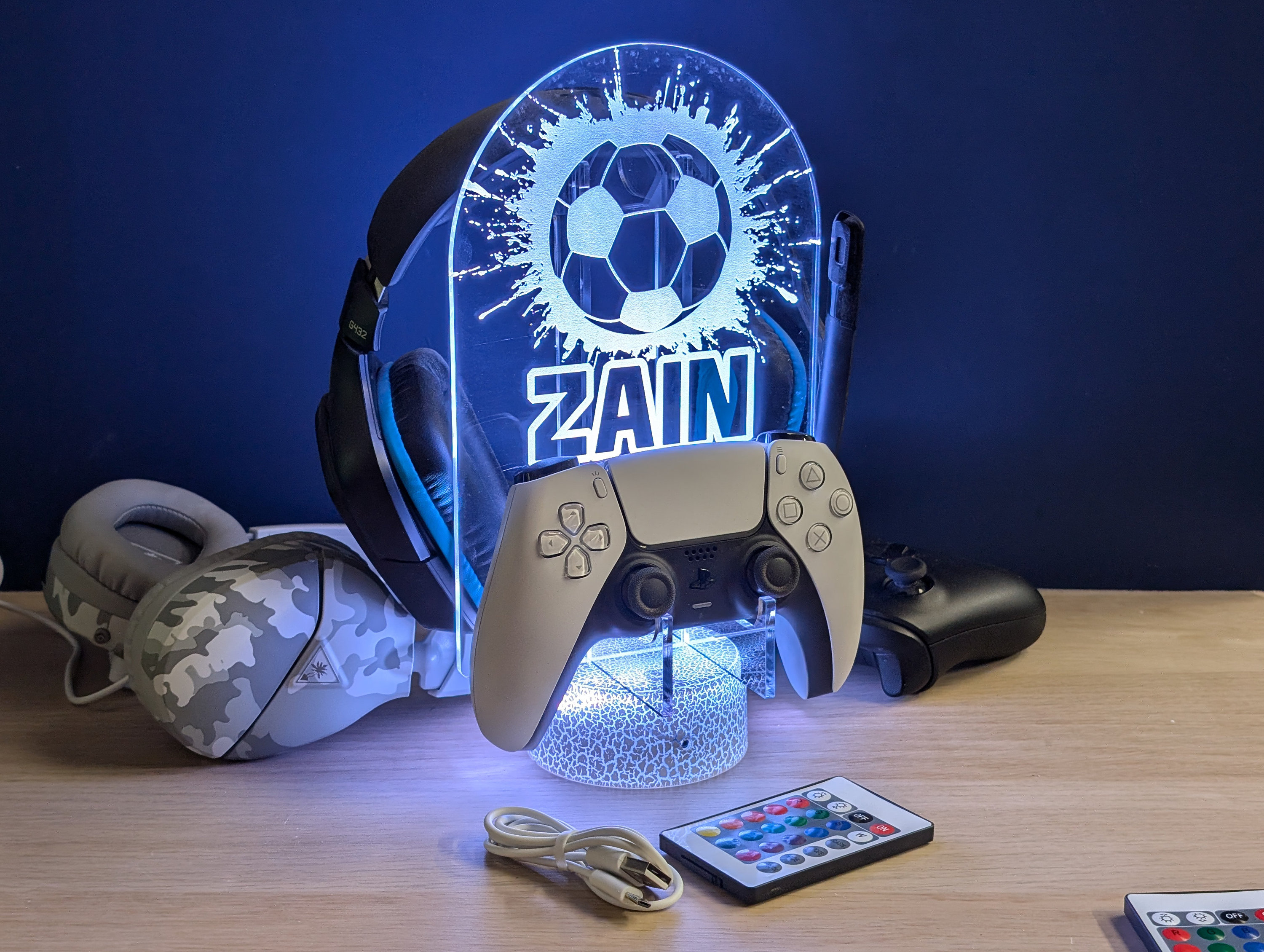 Football Gamer Gift, FIFA, Soccer, Controller and Headset Stand, Desk Tidy, Desk Light, Footballer Gift, Soccer Player