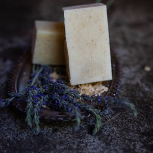 Lavender Oatmeal Soap Vegan Cold processed 5 oz bar image 1