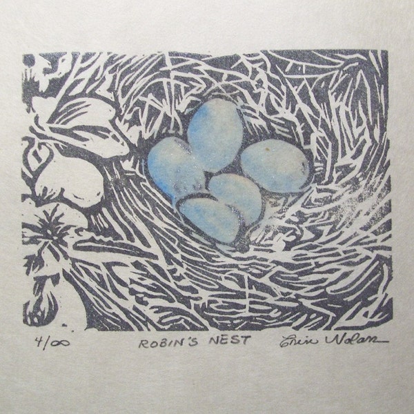 Robin's Nest - Original Linocut 4