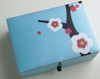 Light blue Cherry blossoms jewelry box, large