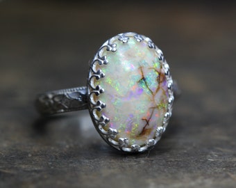 Monarch Opal Ring in Beautiful CONFETTI 10x14 Oval Cocktail OpAL ring aNy SiZE