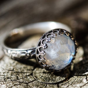 Rainbow Moonstone Ring*  10mm Stone * Solid Sterling Silver * Luna Ring