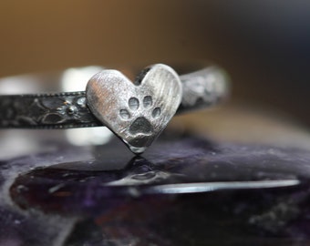 Paw Print Heart Ring* Sterling Silver Pet Memorial Jewelry * Sweet Memories