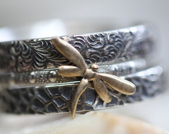 Dragonfly Ring * Solid Sterling Silver * 3 Ring Set * Any Size * Spirit Messenger
