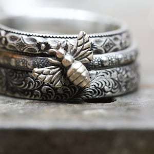 Bee Ring * Bumble Bee * Set of THREE   stacking ring set  * ANTIQUED solid sterling * bronze or silver bee* Stacking Rings   Any size