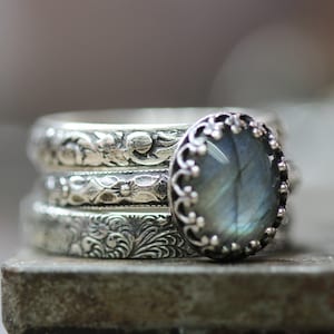 Labradorite Ring * Blue or Green Flash* Solid STERLING* SET of 3 ring * AnY size