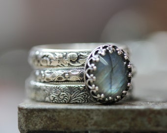 Anello in labradorite * Blue Flash* STERLING massiccio* SET di 3 anelli * Qualsiasi misura