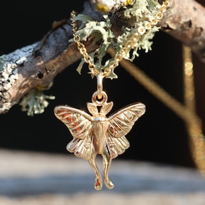 Luna Moth Necklace* Golden Bronze Pendant* 14kt Gold Filled Chain
