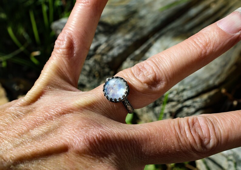 Moonstone Ring Sterling Silver Hippie Hippy Chick 10mm Etsy