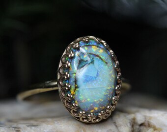 Monarch Opal Ring * 14kt Solid Yellow Gold Ring *  14x10mm cocktail Ring* Gold Statement Ring * Stacking Band  * Any Size