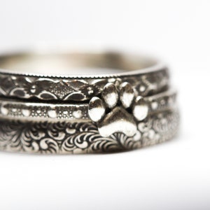 Hunde Ring * Kitty Ring * Welpen Pfote * Kitty Pfote * Sterling Silber Stapelring* 3er Set * Jede Größe