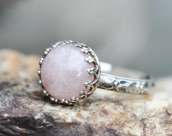MORGANITE ring,  SOLID sterling silver,   Pink moon, 10mm natural stone,   handcrafted ring