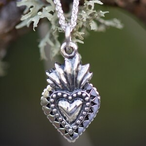 Sacred Heart Necklace * Sagrado Corazon Pendant *Devotion Necklace * 20x10mm Pendant* 20&quot; Adjustable Chain * Solid Sterling Silver* Catholic