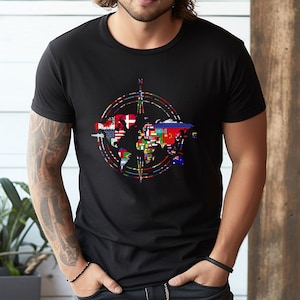 Cartography International 世界の国旗 コンパス 世界地図 Tシャツ、スウェットシャツ、パーカー、トートバッグ - 248322