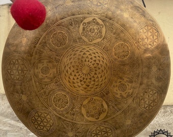 Beautiful 50cm Temple Gong - Handmade Tibetan Gong Bell - Handcrafted Mandala Design - Made in Nepal - Sound Healing, Meditation, Sound Bath