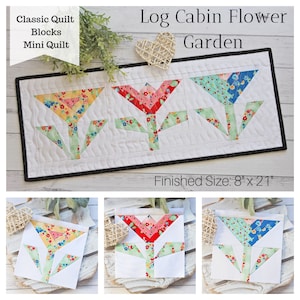 Log Cabin Flower Garden Mini Quilt PDF Pattern image 1