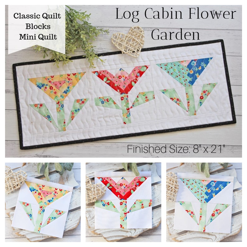 Log Cabin Flower Garden Mini Quilt PDF Pattern image 1