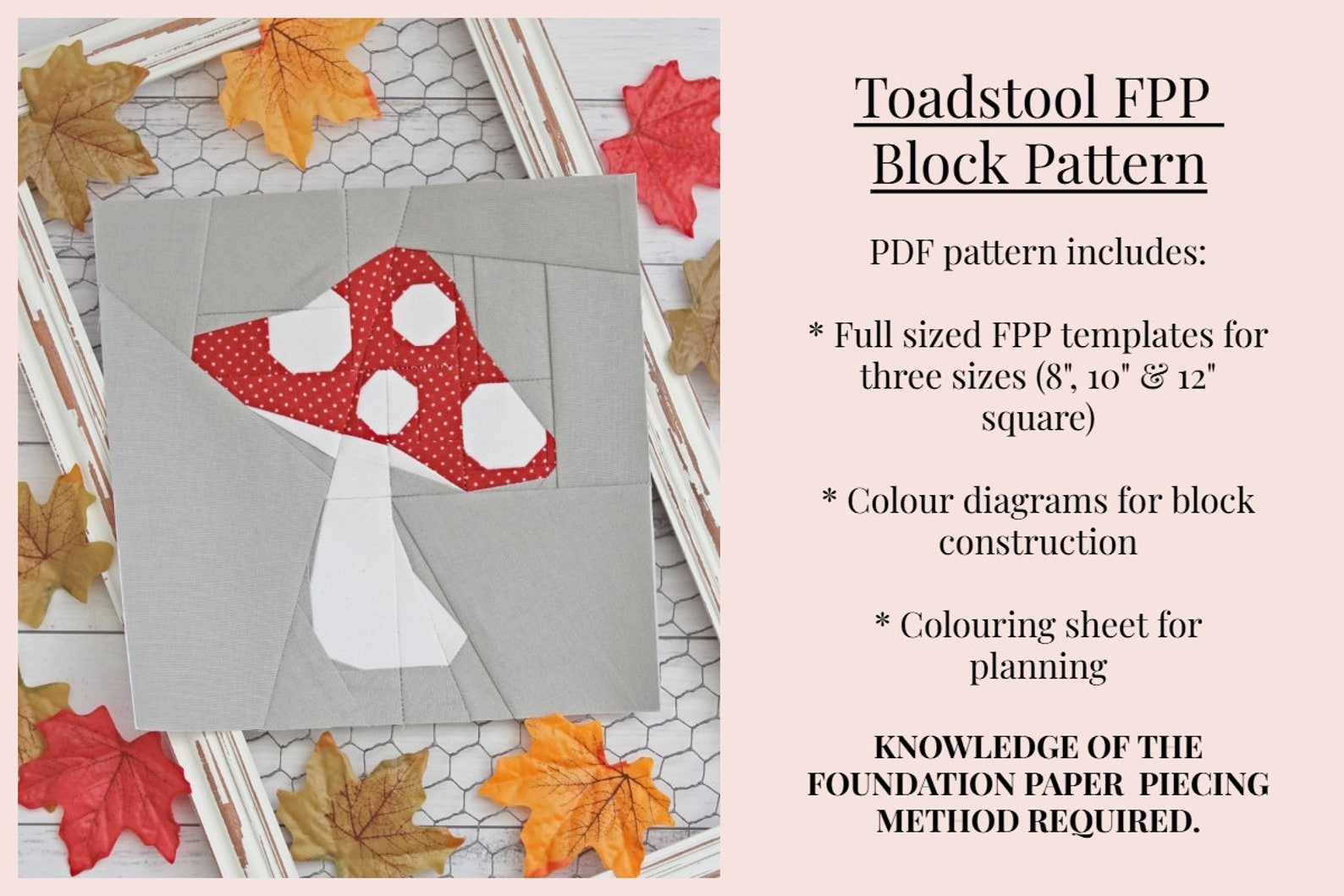 Toadstool FPP Quilt Block PDF Pattern - 3 Block Sizes - Etsy