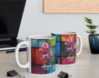 Taza de café con flor de nacimiento: taza de regalo floral personalizada