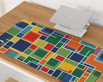 Gaming Mouse Pad, Squares Colorful Design, Extended Keyboard Mat