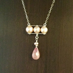 Sterling Silver Pendant with Freshwater Pearls and Faceted Pink Sapphire drop image 1