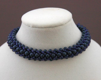 Cobalt Blue Pearls and Delica Flat Spiral Bracelet