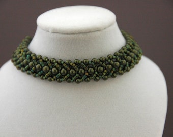 Olive Green Swarovski Pearls and Peacock-Colored Delica Flat Spiral Bracelet