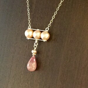 Sterling Silver Pendant with Freshwater Pearls and Faceted Pink Sapphire drop image 3