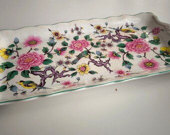 Prachtig vintage bord, dienblad in "chinese rose" design