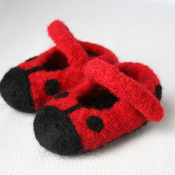 Felted Ladybug Mary Janes