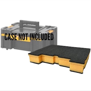 May include: A black and yellow foam insert with a black top layer, designed to fit a tool case. The text "CASE NOT INCLUDED" is visible on the image. The foam has a cut-out shape.