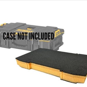 May include: Black and yellow foam insert for a tool case. The insert is rectangular with a black top and yellow sides. The text "CASE NOT INCLUDED" is visible in the background.