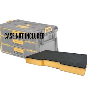 May include: Black and yellow foam insert for a tool case. The insert is rectangular with a cutout on one side. The text "CASE NOT INCLUDED" is visible in the background.