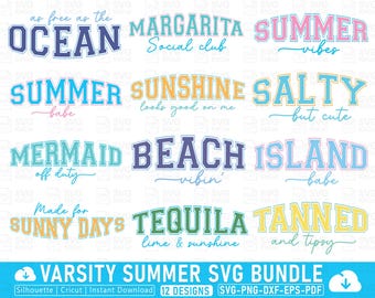Varsity Summer SVG Bundle, Beach Vibes, Tropical Designs (Digital Download)