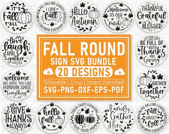 Bundle SVG automne rond : dessins d'accroche-porte automne, fichier Silhouette Cricut (téléchargement numérique)