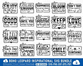 Boho Leopard Inspirational Svg Png Bundle, Positive Daily Affirmations Quotes Svg, Kindness Svg, Boho Motivational svg, Motivational T Shirt