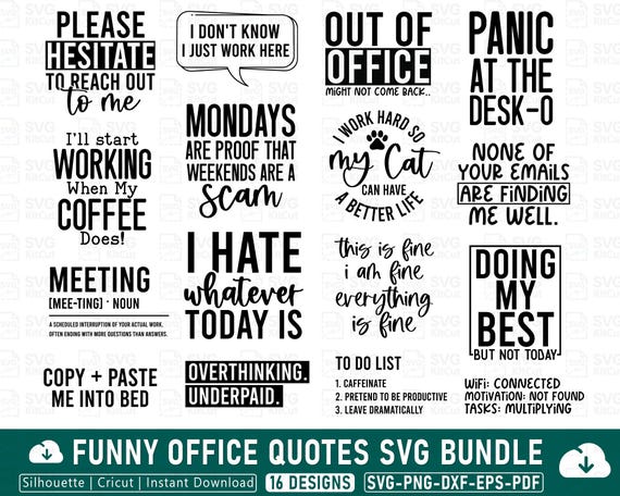 Funny Office Quotes SVG Bundle: Sarcastic T-Shirt Designs, Cricut Silhouette file (Digital Download)