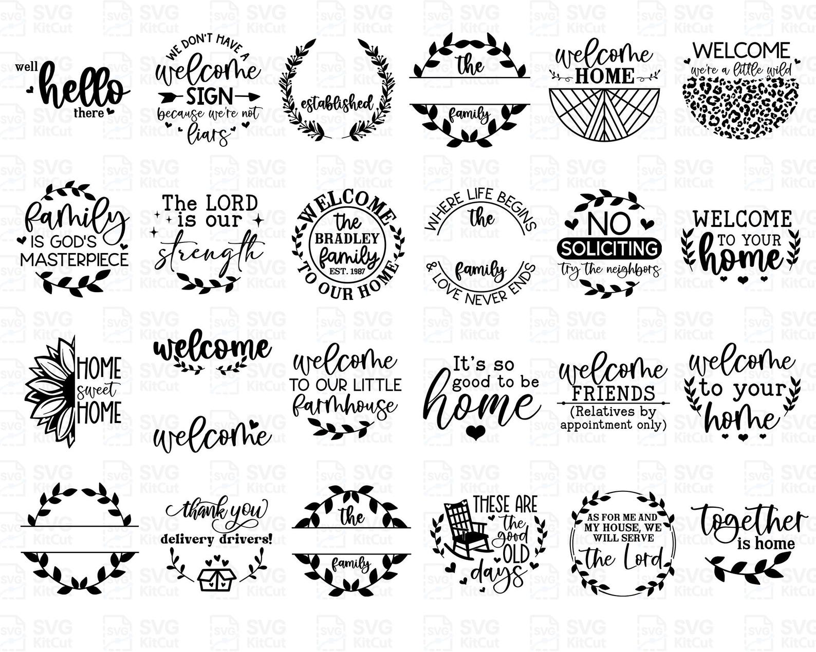 Welcome Sign SVG Bundle: Round Door Hanger, Family Home Decor (digital ...