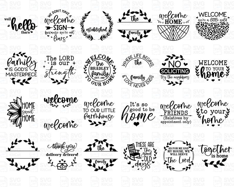 Welcome Sign SVG Bundle: Round Door Hanger, Family Home Decor (digital ...