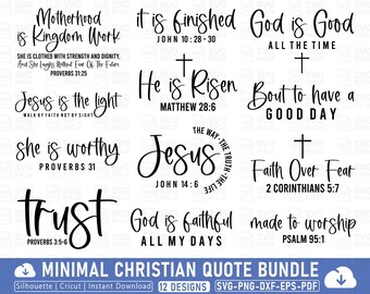 Minimal Christian Quote SVG Bundle, Bible Verse Designs (Digital Download)