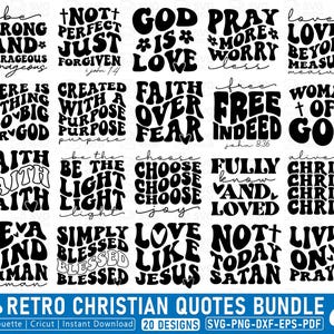 Paquete SVG de citas cristianas retro, Jesús PNG (archivos digitales)