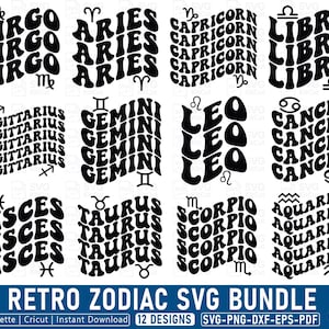 Retro Zodiac SVG Bundle: Horoscope Designs (Digital Download)