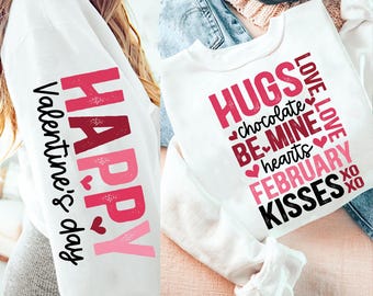 Happy Valentines Day Sleeve SVG, Happy Valentines Day XoXo SVG, Valentine Shirt SVG, Be Mine Heart Png, Love February Kisses, Love Day