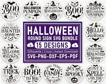 Paquete de archivos SVG para letreros redondos de Halloween: Diseños para Cricut y Silhouette (Descarga digital)