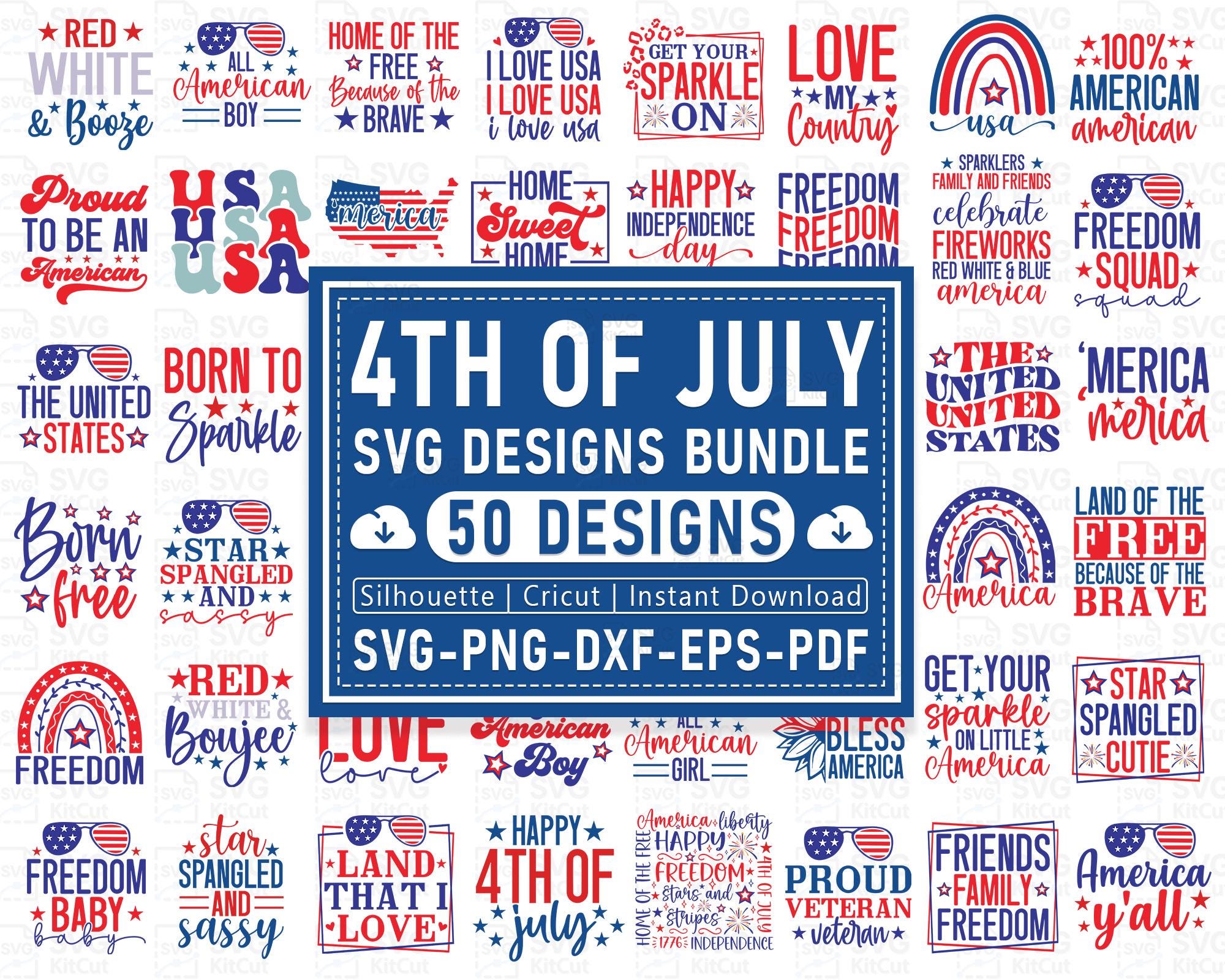 4th of July SVG Bundle: American Flag Patriotic Designs (digital Files ...